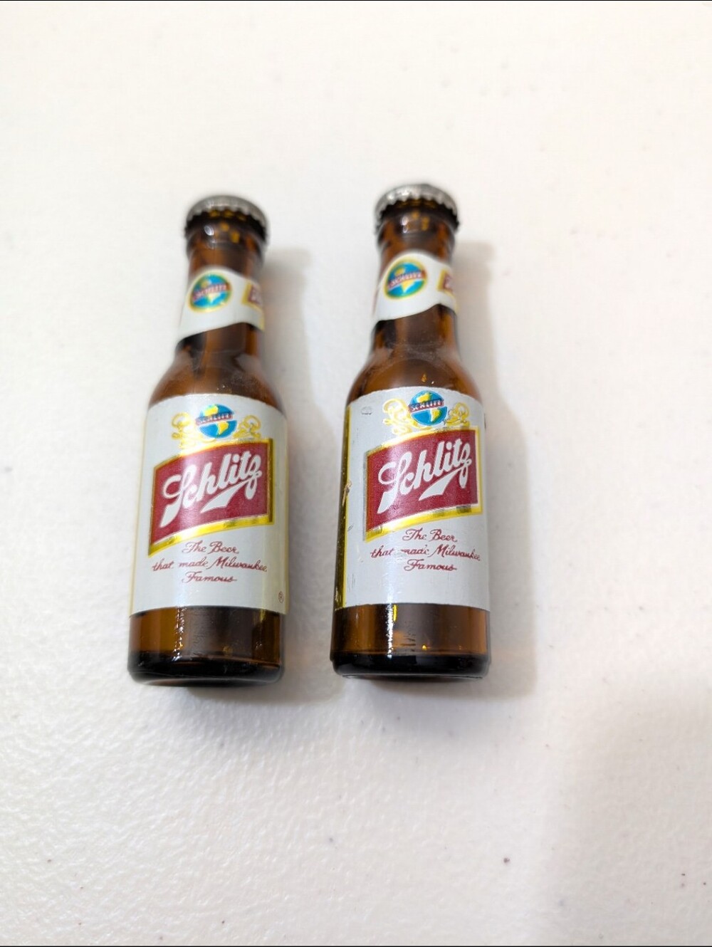 Vintage Amber Miniature Schulz Beer Bottle Salt And Pepper Shakers